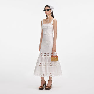 Statement Lace Cutwork Belted Tiered Long Dress