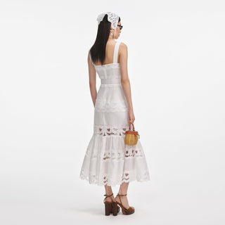 Statement Lace Cutwork Belted Tiered Long Dress