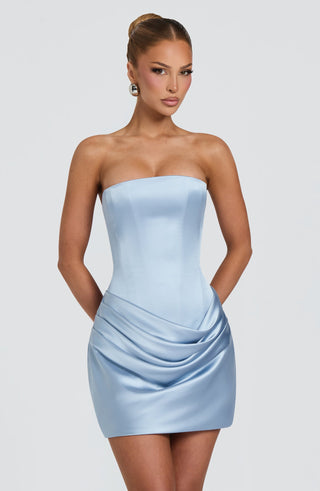 Satin Draped Off-Shoulder Sleeveless Mini Dress with Lace-Up Back