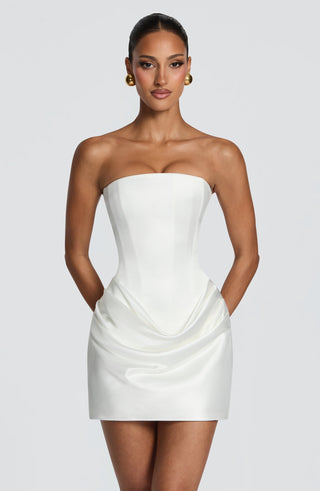 Satin Draped Off-Shoulder Sleeveless Mini Dress with Lace-Up Back