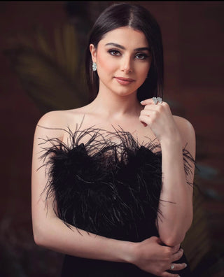 Kylie Elegant Strapless Bandage Feather Long Dress