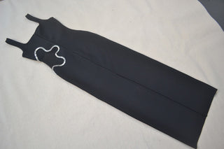 Sleeveless Bandage Maxi Dress with Rhinestone Mesh Cut-Out