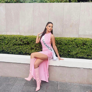 Lily Pink Backless Flower Midi Dress