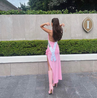 Lily Pink Backless Flower Midi Dress