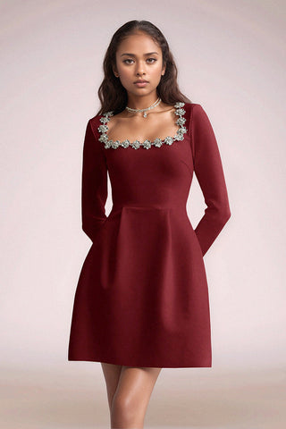 Diamond Elegance Long Sleeve Mini Dress