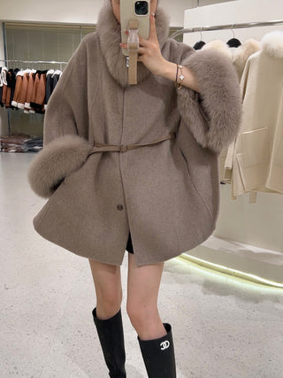 Luxurious Fur-Trimmed Robe Cape Coat