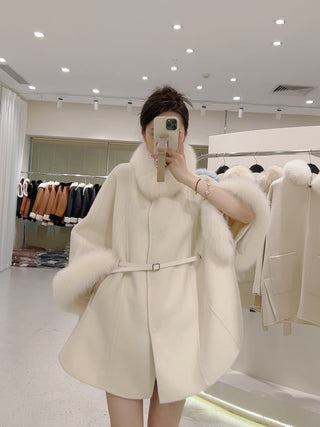 Luxurious Fur-Trimmed Robe Cape Coat
