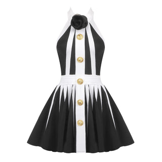 Monochrome Blossom Halter Flower Mini Dress