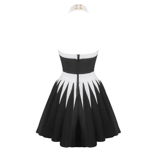 Monochrome Blossom Halter Flower Mini Dress