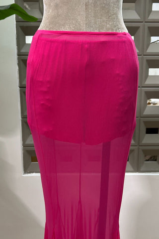 Long-Sleeve Structured Crepe Blazer & Pleated Mesh Skirt Set – Tailored Design