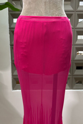 Long-Sleeve Structured Crepe Blazer & Pleated Mesh Skirt Set – Tailored Design