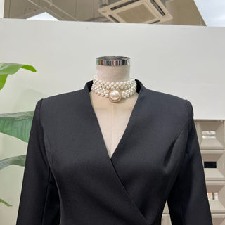 Long-Sleeve Structured Crepe Blazer & Pleated Mesh Skirt Set – Tailored Design