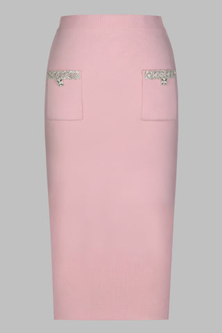 High-Waist Knit Embellished Midi Skirt