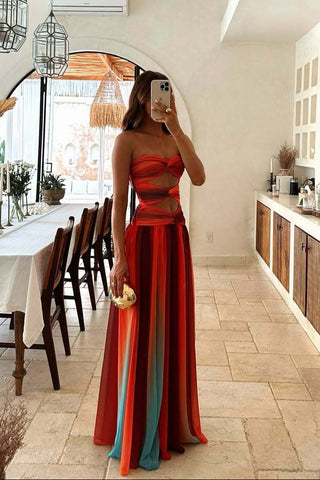 Strapless Cutout Long Dress with Ombre Skirt