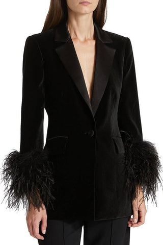 Velvet Feather Cuff Long Sleeve Blazer