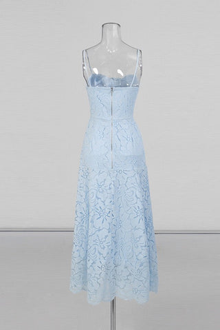 Sleeveless Floral Lace Midi Dress with Sweetheart Neckline and 3D Rose Detail