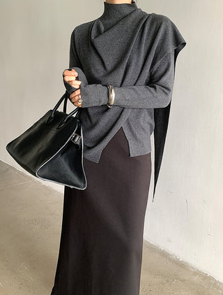 Wool Asymmetrical Long Sleeve Top