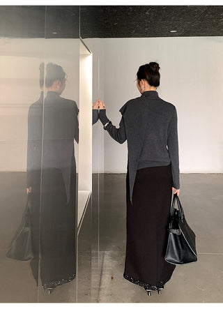 Wool Asymmetrical Long Sleeve Top