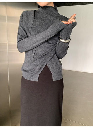 Wool Asymmetrical Long Sleeve Top