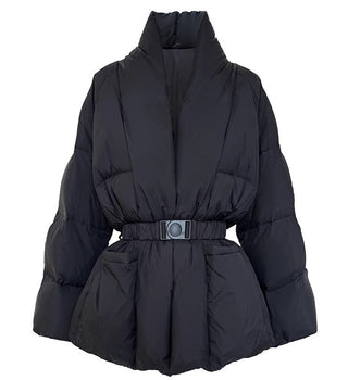 Premium Midi Puffer Jacket with Belt - White Duck Down Filled