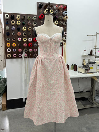 Floral Lace-Up Corset Midi Dress
