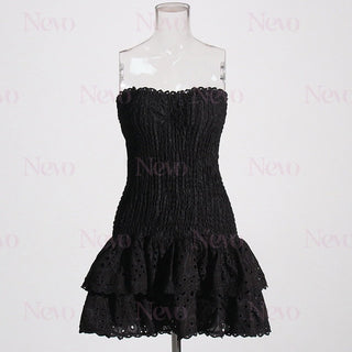 Daisy Embroidered Strapless Ruffles Mini Dress