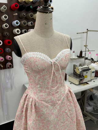 Floral Lace-Up Corset Midi Dress