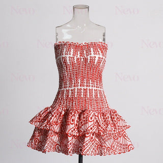 Daisy Embroidered Strapless Ruffles Mini Dress