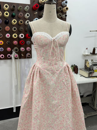 Floral Lace-Up Corset Midi Dress