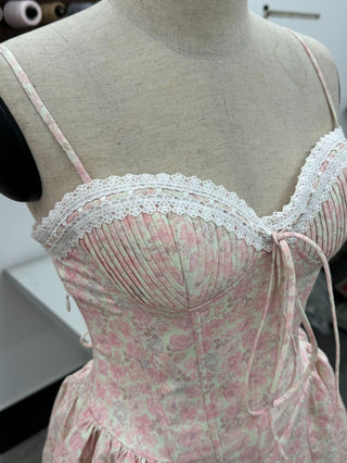 Floral Lace-Up Corset Midi Dress