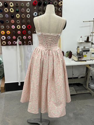 Floral Lace-Up Corset Midi Dress