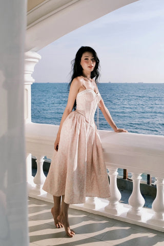 Floral Lace-Up Corset Midi Dress