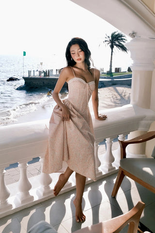 Floral Lace-Up Corset Midi Dress