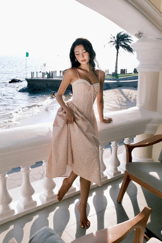 Floral Lace-Up Corset Midi Dress