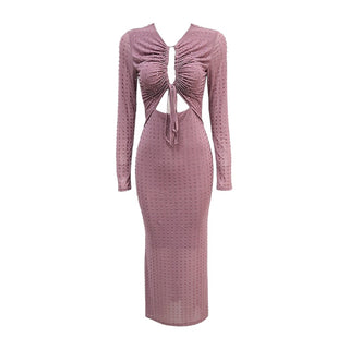 Glamorous Long Sleeve Mesh Studded Midi Dress with Cutout