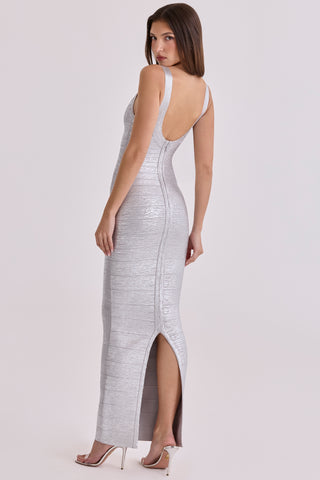 Luminous Metallic Bandage Sleeveless Long  Dress