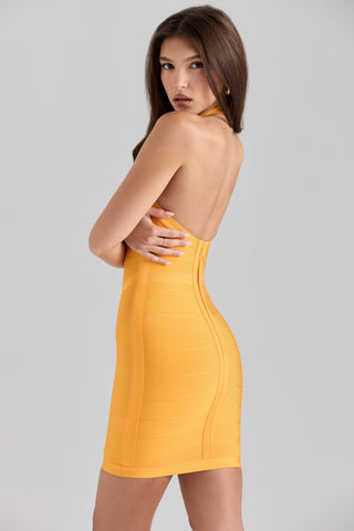 Halter Neck Bandage Mini Dress with Sweetheart Neckline and Sculpted Bodycon Fit