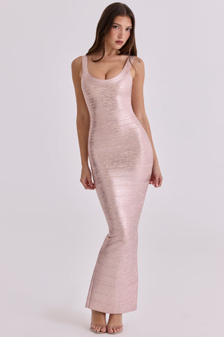 Luminous Metallic Bandage Sleeveless Long  Dress