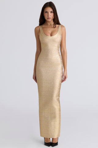 Luminous Metallic Bandage Sleeveless Long  Dress