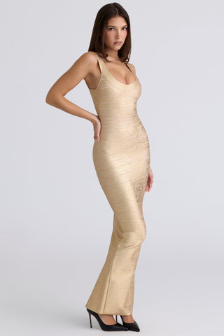 Luminous Metallic Bandage Sleeveless Long  Dress
