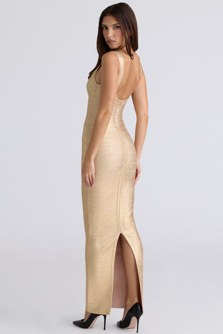 Luminous Metallic Bandage Sleeveless Long  Dress