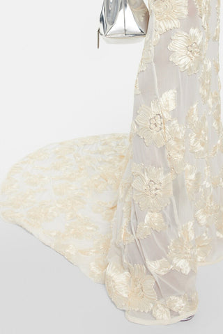 Strapless 3D Floral Mesh Gown with Train