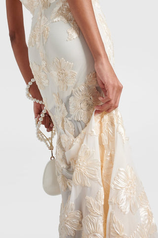 Strapless 3D Floral Mesh Gown with Train