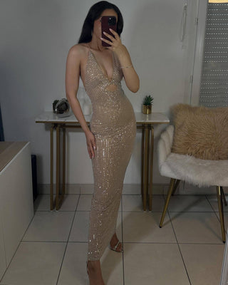 Sleeveless Sparkle Plunge Long Dress