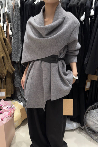 Soft Wool Wrap Coat with Wide Collar