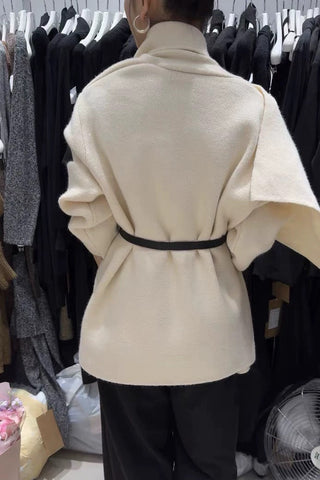 Soft Wool Wrap Coat with Wide Collar