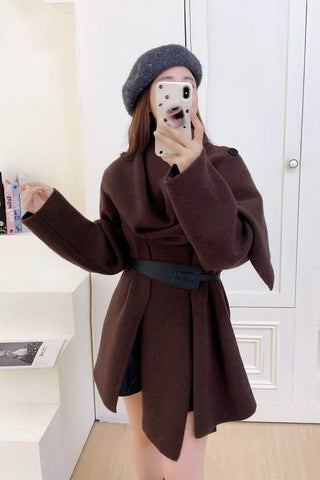 Soft Wool Wrap Coat with Wide Collar