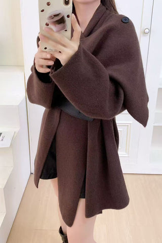 Soft Wool Wrap Coat with Wide Collar