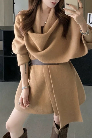 Soft Wool Wrap Coat with Wide Collar