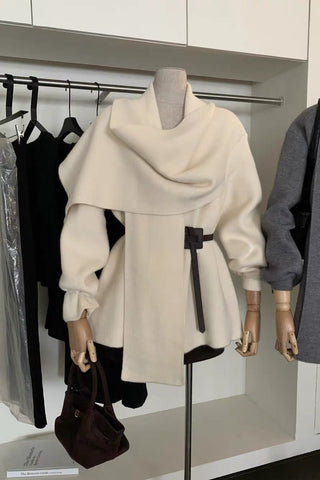 Soft Wool Wrap Coat with Wide Collar
